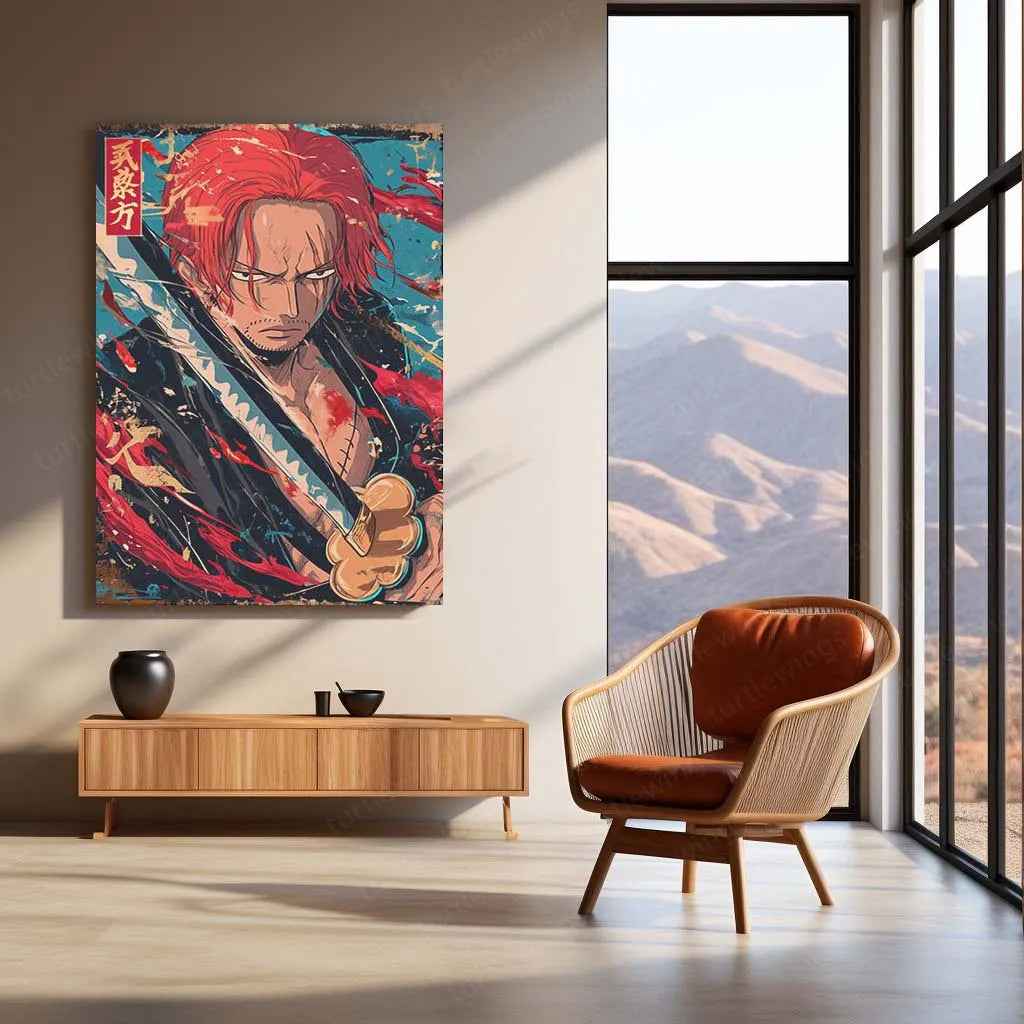 Shanks One Piece Japanese Metal Poster | Yonko Red-Haired Pirate Wall Art - TURTLEWINGS