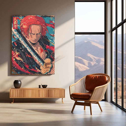 Shanks One Piece Japanese Metal Poster | Yonko Red-Haired Pirate Wall Art - TURTLEWINGS