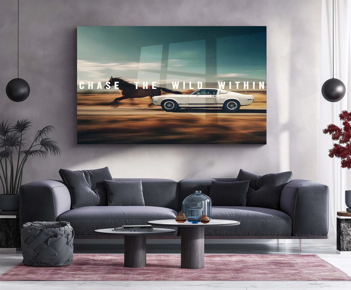 Quote Metal Poster | Shelby Mustang – CHASE THE WILD WITHIN | Raw Power, Freedom & Muscle Mindset Metal Frame - TURTLEWINGS 