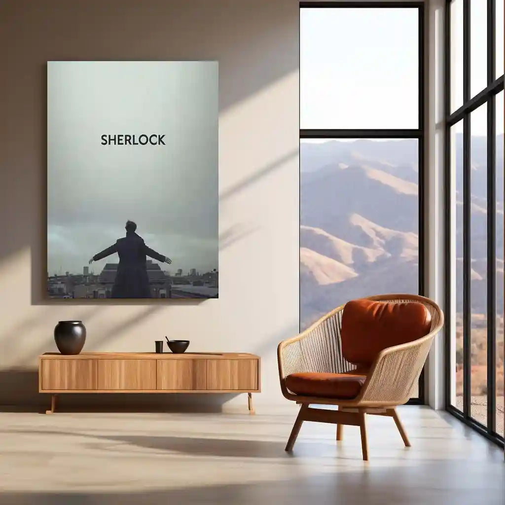 Movies & Series Metal Poster | Sherlock Metal Poster | Minimal Rooftop Scene Wall Art | Sherlock Holmes Series Frame | Detective Aesthetic Decor - TURTLEWINGS
