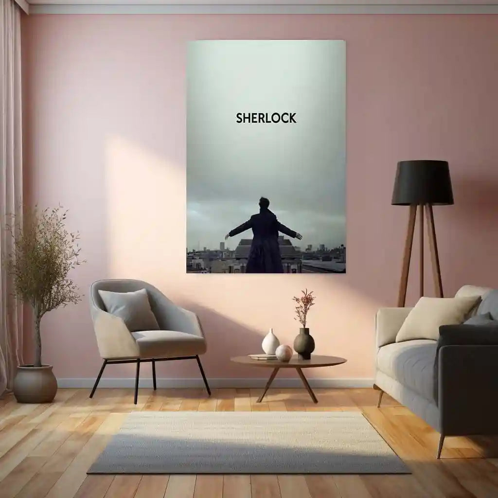 Movies & Series Metal Poster | Sherlock Metal Poster | Minimal Rooftop Scene Wall Art | Sherlock Holmes Series Frame | Detective Aesthetic Decor - TURTLEWINGS