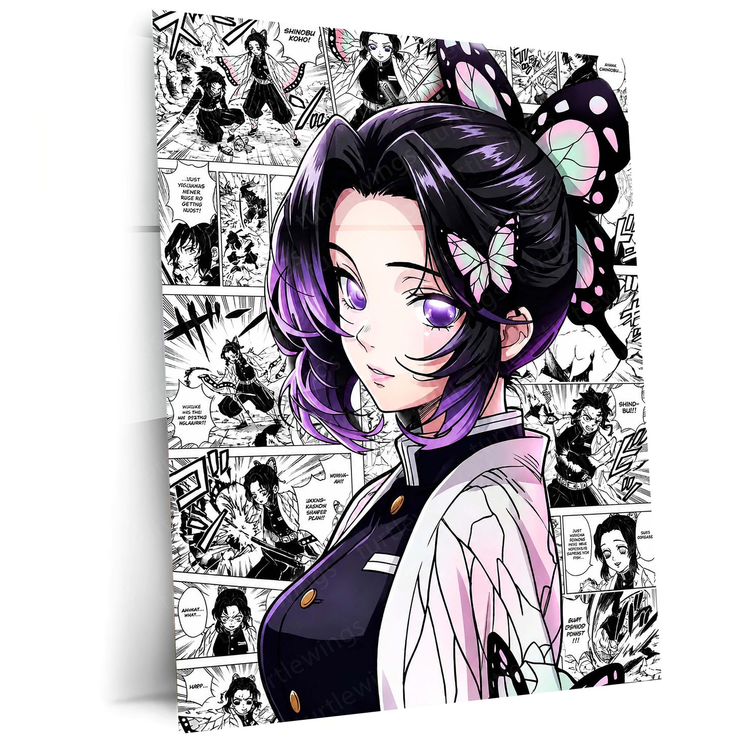 Anime Metal Poster | Shinobu Kocho Butterfly Hashira Manga Collage Demon Slayer Wall Art