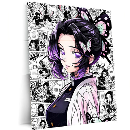 Anime Metal Poster | Shinobu Kocho Butterfly Hashira Manga Collage Demon Slayer Wall Art