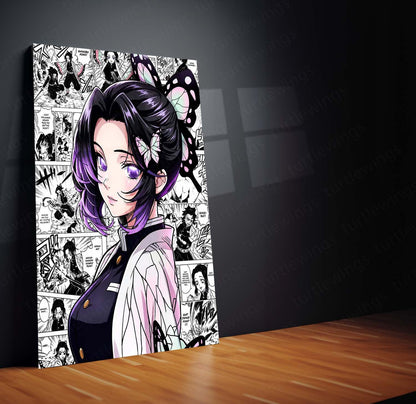 Anime Metal Poster | Shinobu Kocho Butterfly Hashira Manga Collage Demon Slayer Wall Art