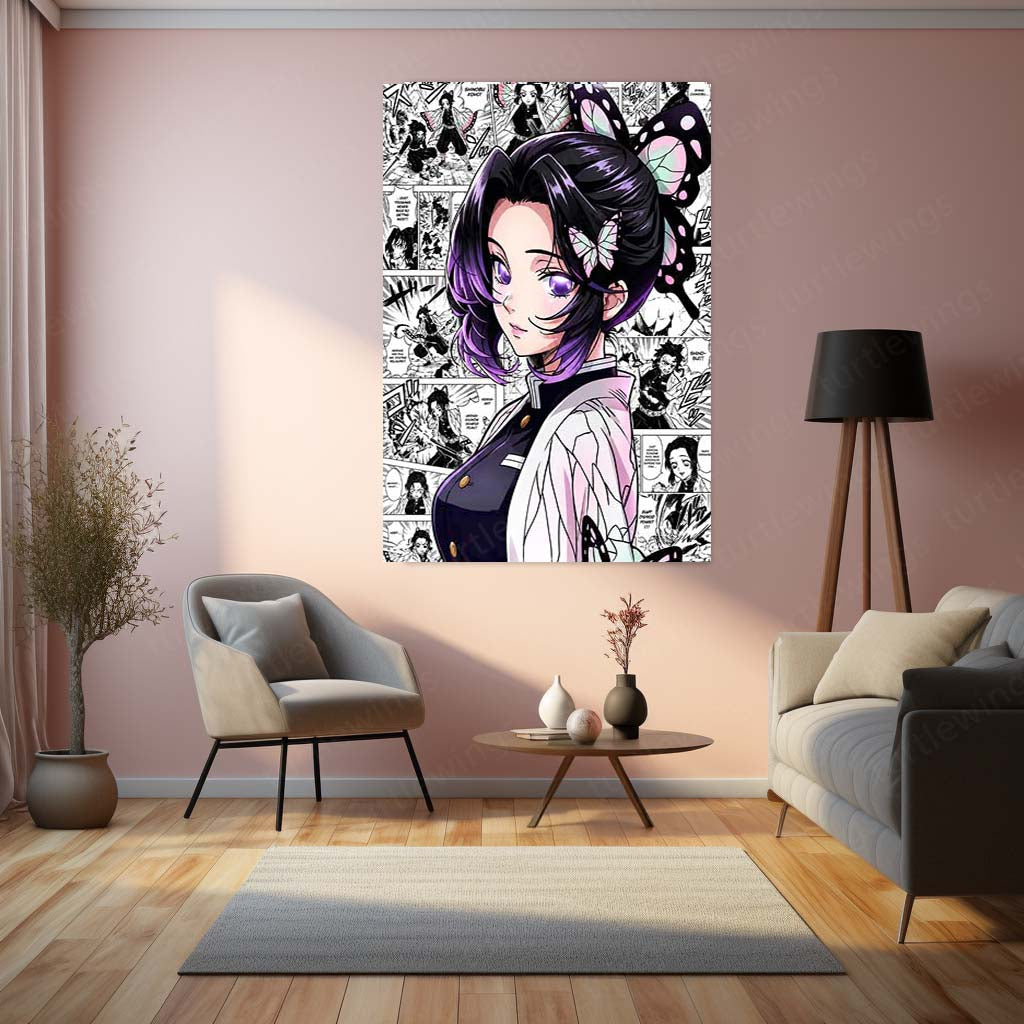Anime Metal Poster | Shinobu Kocho Butterfly Hashira Manga Collage Demon Slayer Wall Art