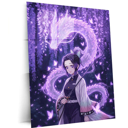 Anime Metal Poster | Shinobu Kocho Butterfly Dragon Metal Poster | Demon Slayer Anime Wall Art | Premium Aluminum Print