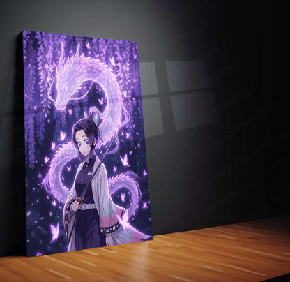 Anime Metal Poster | Shinobu Kocho Butterfly Dragon Metal Poster | Demon Slayer Anime Wall Art | Premium Aluminum Print