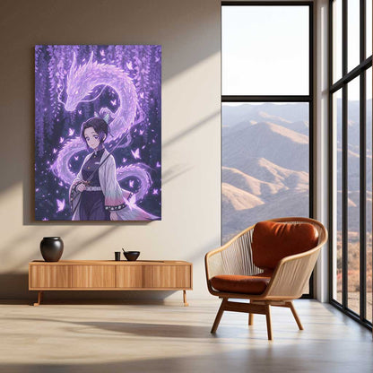 Anime Metal Poster | Shinobu Kocho Butterfly Dragon Metal Poster | Demon Slayer Anime Wall Art | Premium Aluminum Print