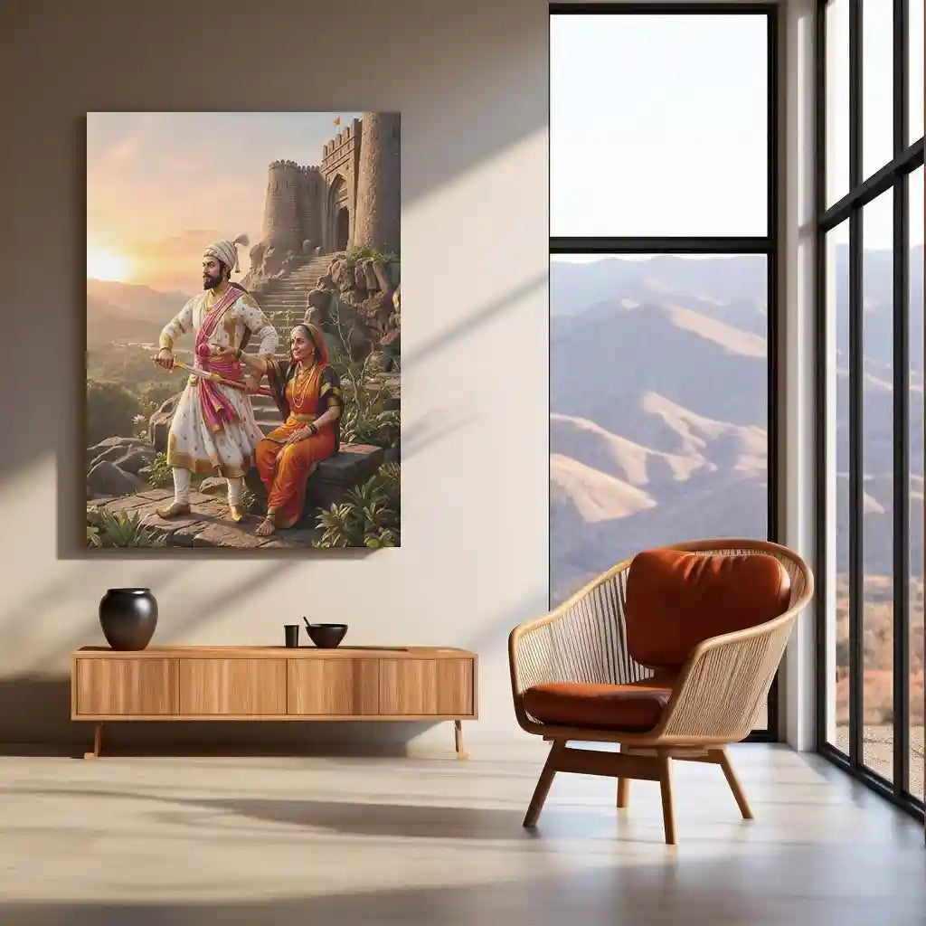 Chhatrapati Shivaji Maharaj & Rajmata Jijabai Metal Frame | Swarajya Wall Art - TURTLEWINGS