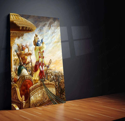 Shri Krishna & Arjuna Metal Poster – The Bhagavad Gita Warrior’s Wisdom Art - TURTLEWINGS