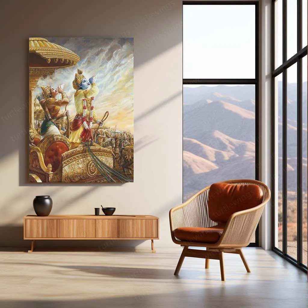 Shri Krishna & Arjuna Metal Poster – The Bhagavad Gita Warrior’s Wisdom Art - TURTLEWINGS
