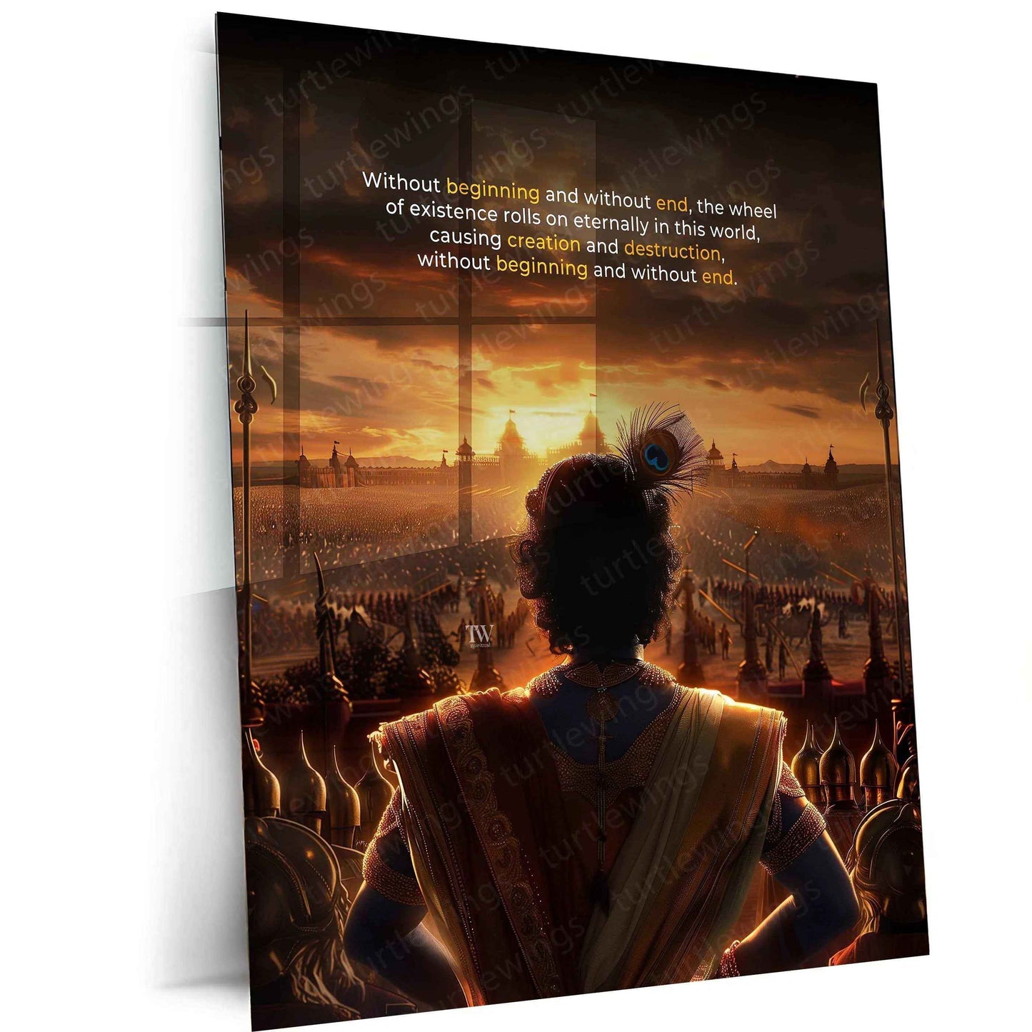 Shri Krishna Portrait Metal Poster | Divine Wall Art | Bhagavad Gita Decor - TURTLEWINGS