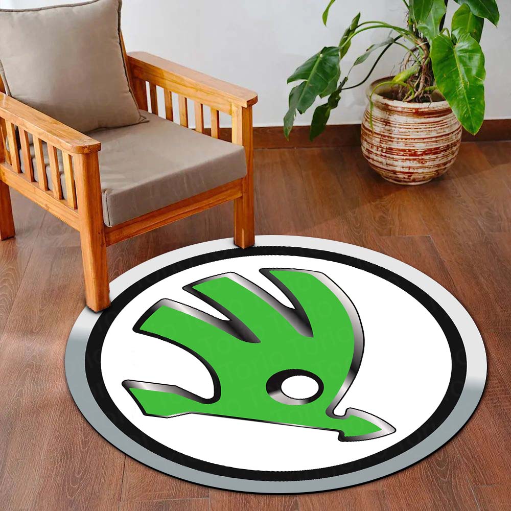 Skoda Logo Inspired Round Floor Mat (3 mm Thick) | Premium Automotive Emblem Design Decor Mat for Garage, Bedroom & Car Enthusiasts