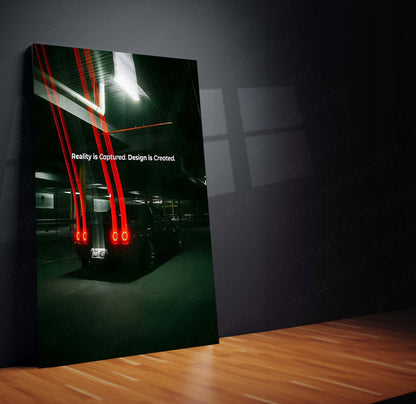 Car Metal Poster | Skyline Rear Light – Night Drive Edition | JDM Aesthetic Metal Frame | Automotive Wall Art