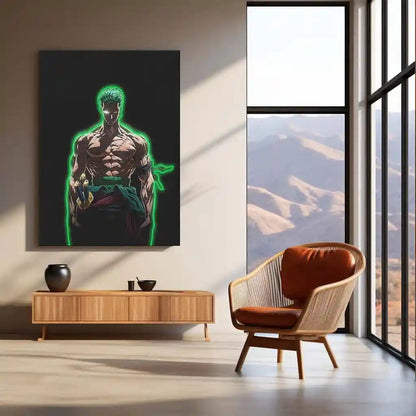 Roronoa Zoro Neon LED Frame | One Piece Anime Wall Art | Green Aura Swordsman Design - TURTLEWINGS
