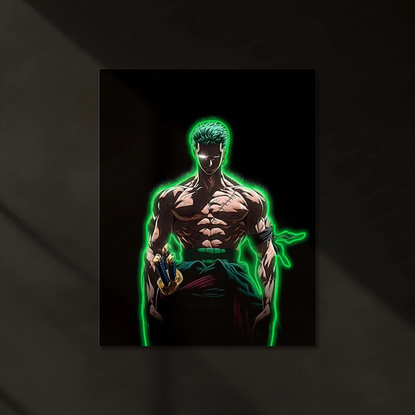 Roronoa Zoro Neon LED Frame | One Piece Anime Wall Art | Green Aura Swordsman Design - TURTLEWINGS