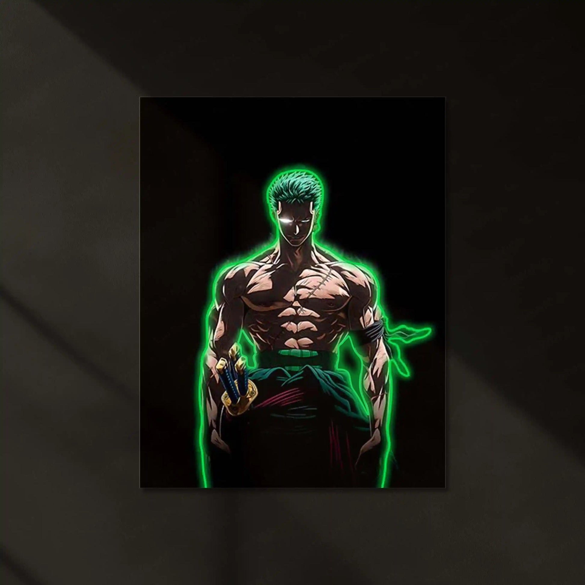 Roronoa Zoro Neon LED Frame | One Piece Anime Wall Art | Green Aura Swordsman Design - TURTLEWINGS