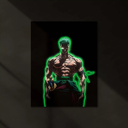 Roronoa Zoro Neon LED Frame | One Piece Anime Wall Art | Green Aura Swordsman Design - TURTLEWINGS