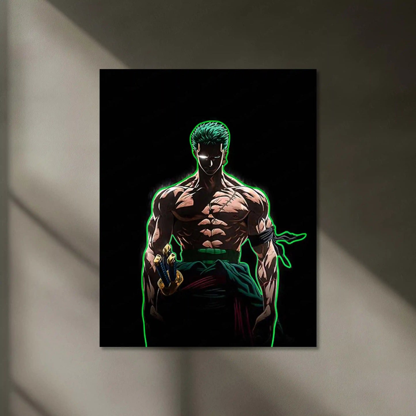 Roronoa Zoro Neon LED Frame | One Piece Anime Wall Art | Green Aura Swordsman Design - TURTLEWINGS