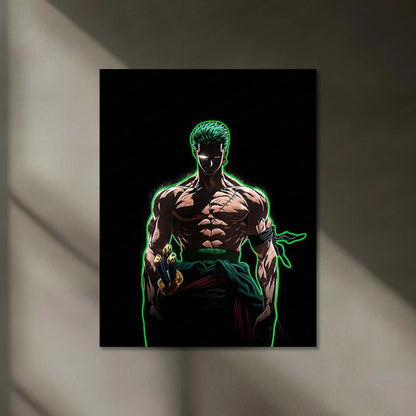 Roronoa Zoro Neon LED Frame | One Piece Anime Wall Art | Green Aura Swordsman Design - TURTLEWINGS
