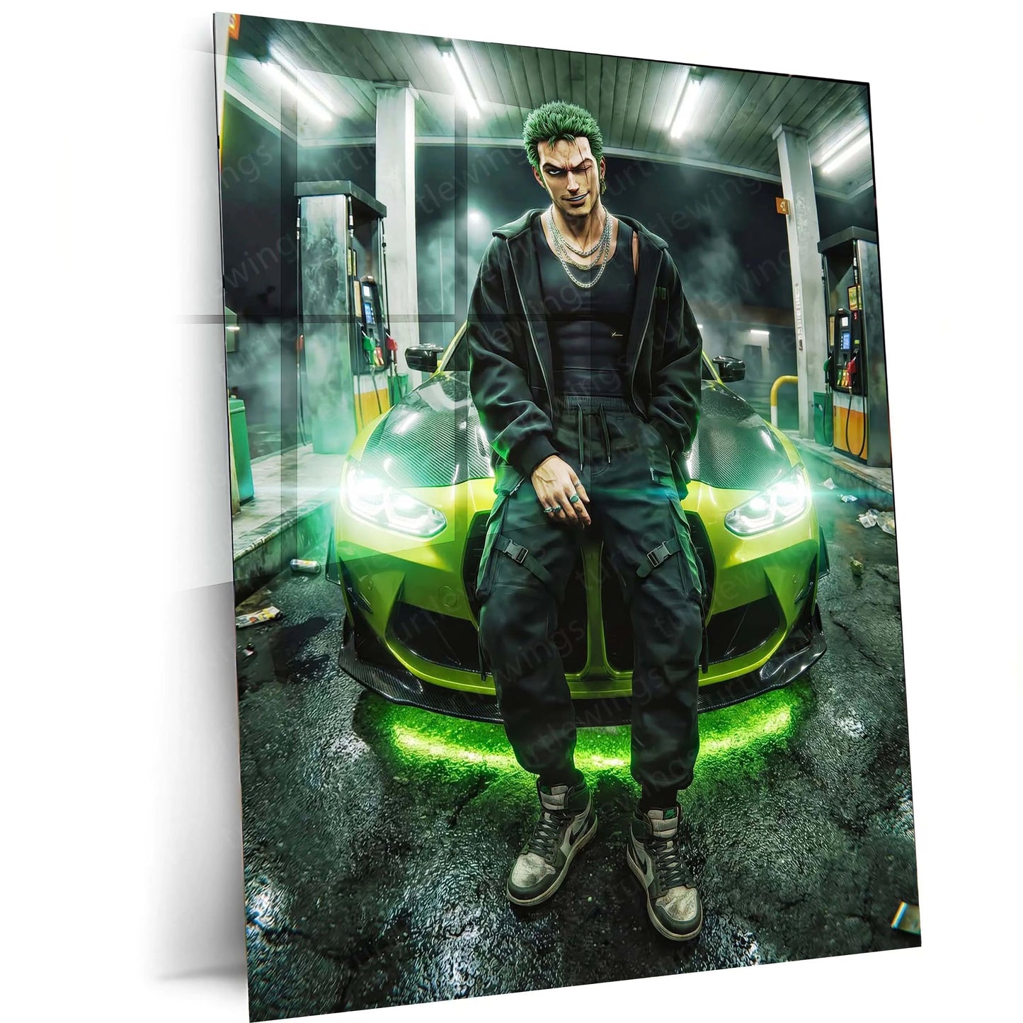 Zoro Street Car Metal Poster | Anime Drift Aesthetic Wall Art | One Piece Roronoa Zoro Car Frame | Anime Room Decor - TURTLEWINGS