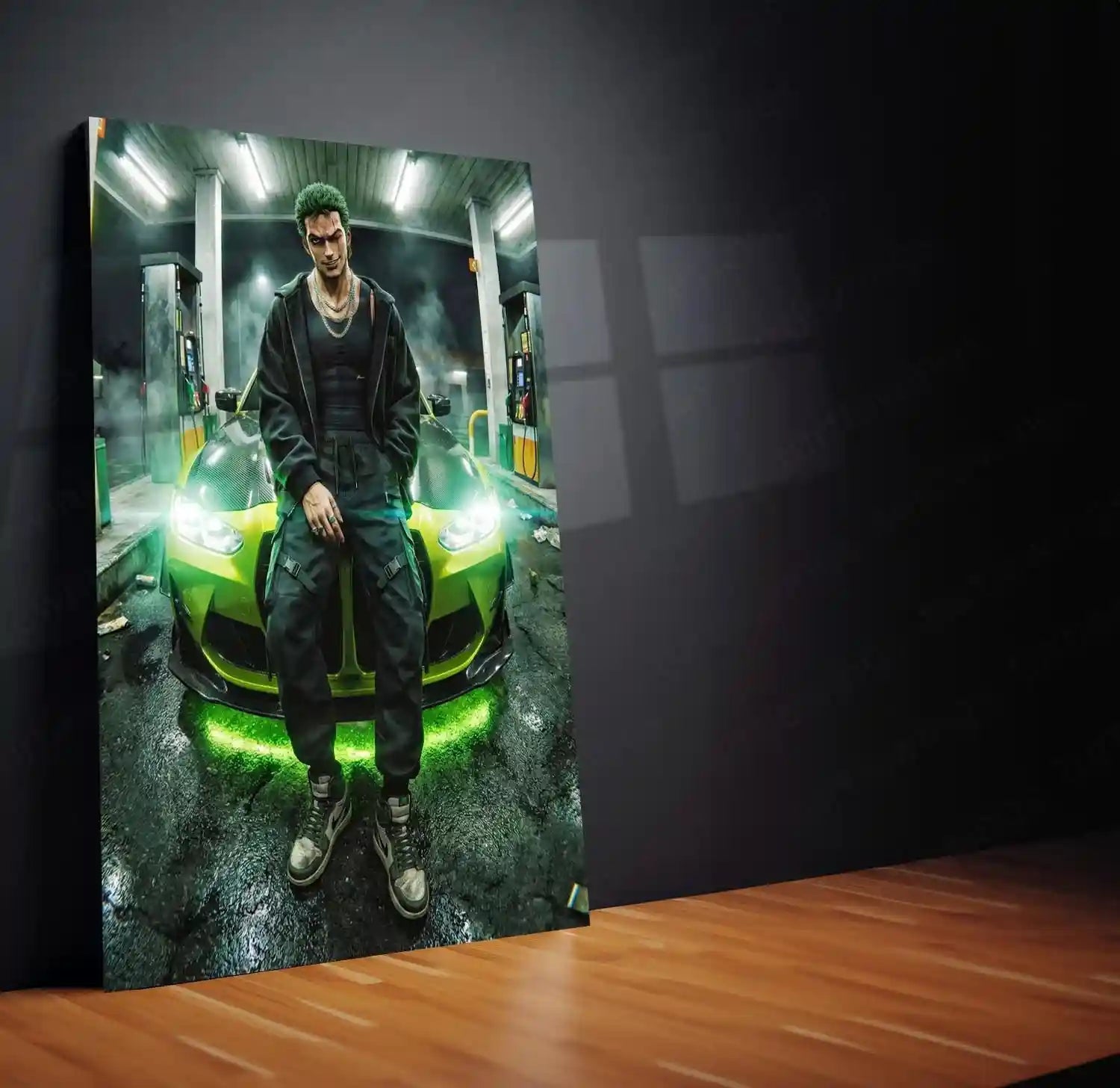 Zoro Street Car Metal Poster | Anime Drift Aesthetic Wall Art | One Piece Roronoa Zoro Car Frame | Anime Room Decor - TURTLEWINGS