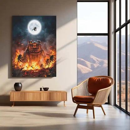 Anime Warrior Neon LED Metal Frame | Fire Battle Scene Wall Art | LED Backlit Anime Frame | Gaming Room Decor - TURTLEWINGS