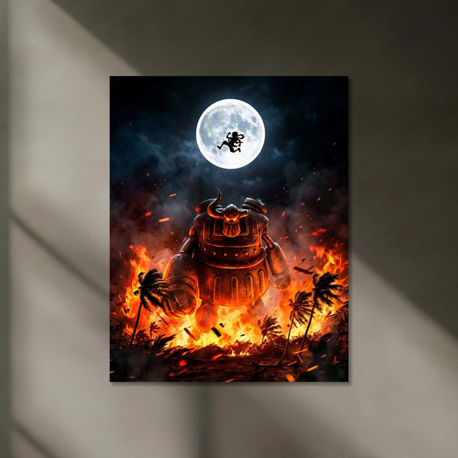Anime Warrior Neon LED Metal Frame | Fire Battle Scene Wall Art | LED Backlit Anime Frame | Gaming Room Decor - TURTLEWINGS