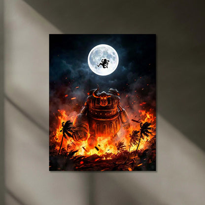 Anime Warrior Neon LED Metal Frame | Fire Battle Scene Wall Art | LED Backlit Anime Frame | Gaming Room Decor - TURTLEWINGS