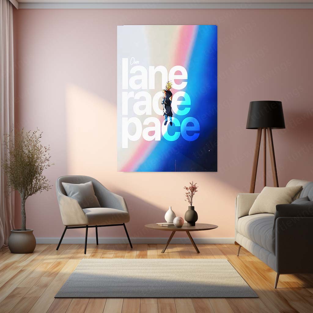 Anime Metal Poster | Goku Own Lane Race Pace Anime Metal Poster | Saiyan Motivation Wall Art | Inspirational Anime Metal Print