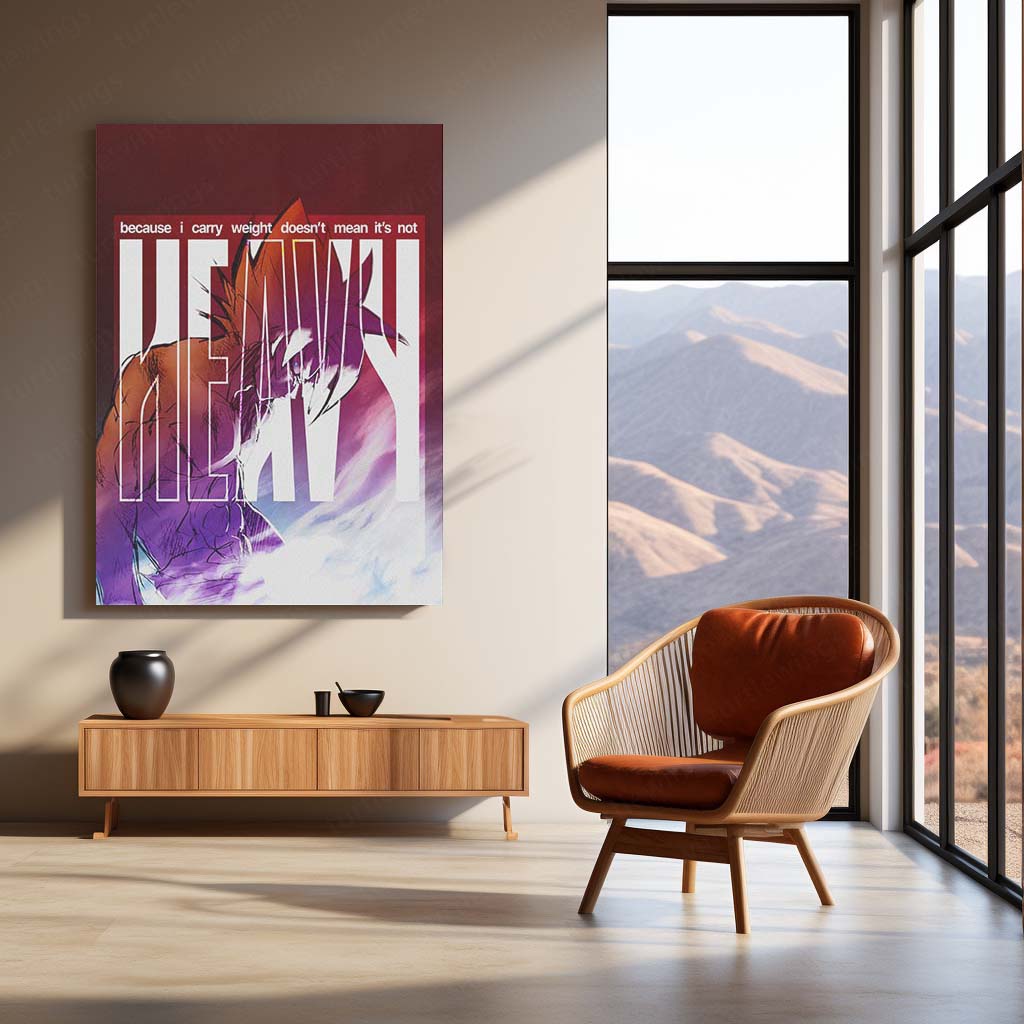 Anime Metal Poster | Goku Heavy Weight Anime Metal Poster | “Because I Carry Weight Doesn’t Mean It’s Not Heavy” Motivational Wall Art | Saiyan Metal Print