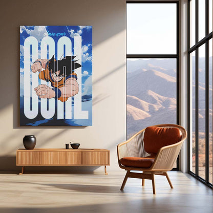 Anime Metal Poster | Goku Chase Your Goal Anime Metal Poster | Dragon Ball Motivational Wall Art | Saiyan Action Metal Print