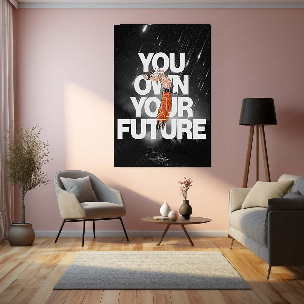 Anime Metal Poster | Goku Ultra Instinct You Own Your Future Anime Metal Poster | Dragon Ball Motivational Wall Art | Saiyan Metal Print