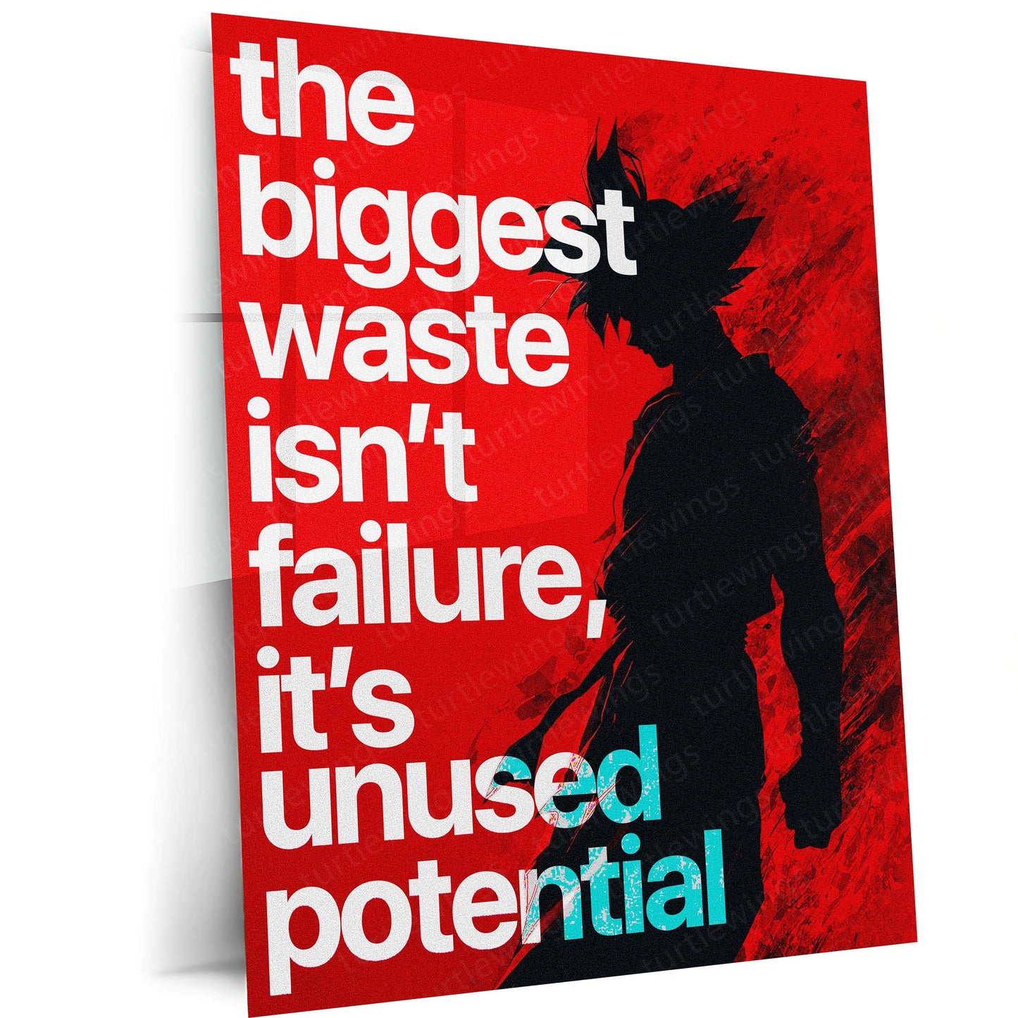 Anime Metal Poster | Goku Unused Potential Anime Metal Poster | The Biggest Waste Isn’t Failure Motivational Wall Art | Saiyan Metal Print