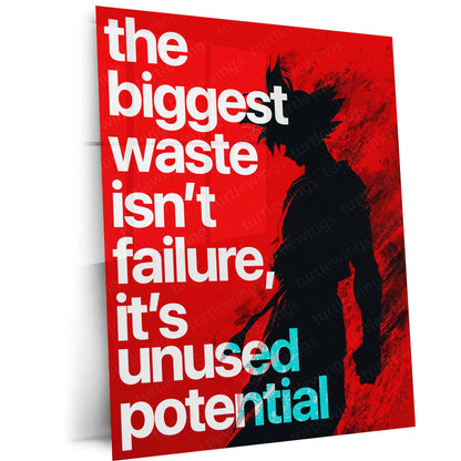 Anime Metal Poster | Goku Unused Potential Anime Metal Poster | The Biggest Waste Isn’t Failure Motivational Wall Art | Saiyan Metal Print
