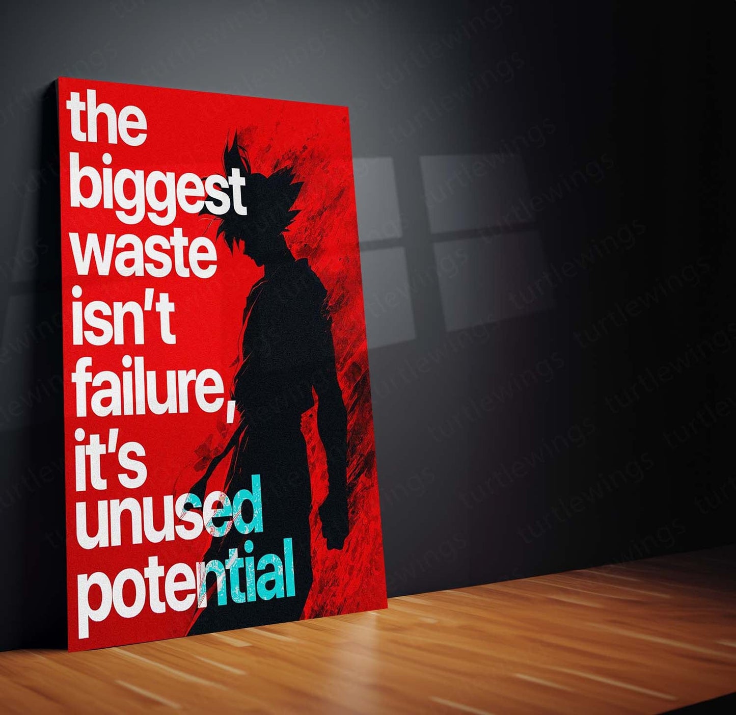 Anime Metal Poster | Goku Unused Potential Anime Metal Poster | The Biggest Waste Isn’t Failure Motivational Wall Art | Saiyan Metal Print