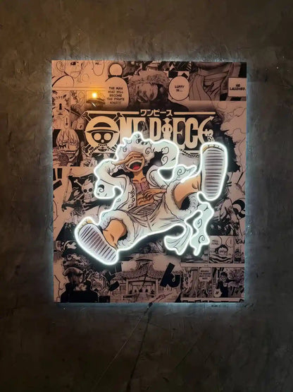 ear 5 Luffy Neon LED Poster – Ultimate Freedom & Unbreakable Will Anime Wall Art - TURTLEWINGS