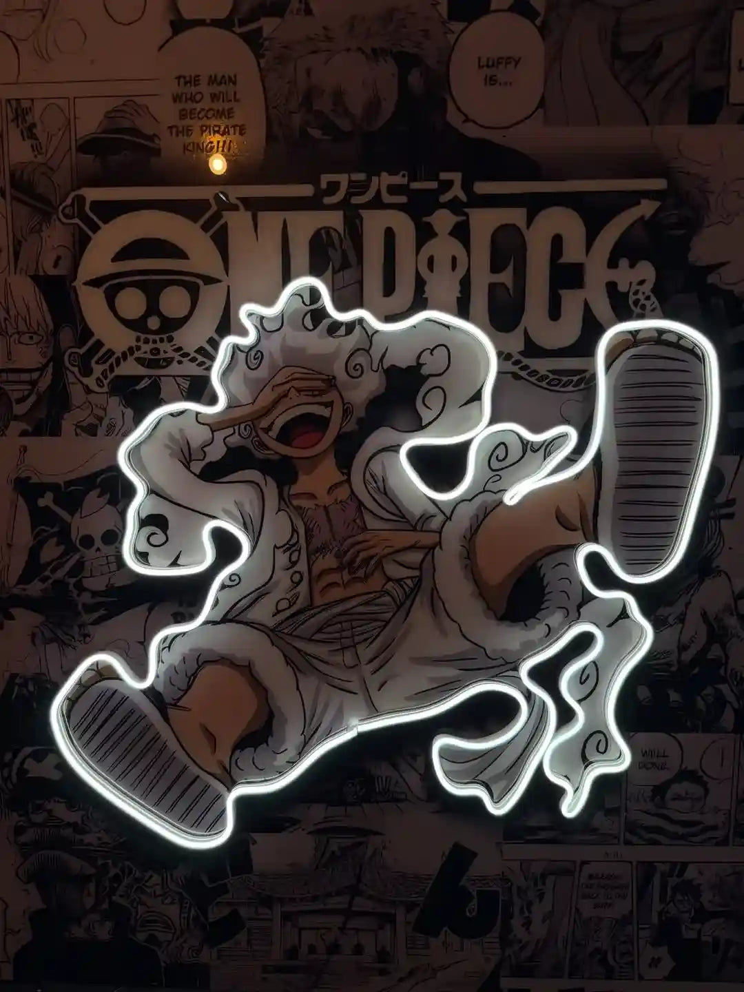 ear 5 Luffy Neon LED Poster – Ultimate Freedom & Unbreakable Will Anime Wall Art - TURTLEWINGS