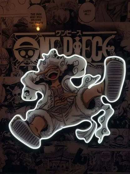 ear 5 Luffy Neon LED Poster – Ultimate Freedom & Unbreakable Will Anime Wall Art - TURTLEWINGS
