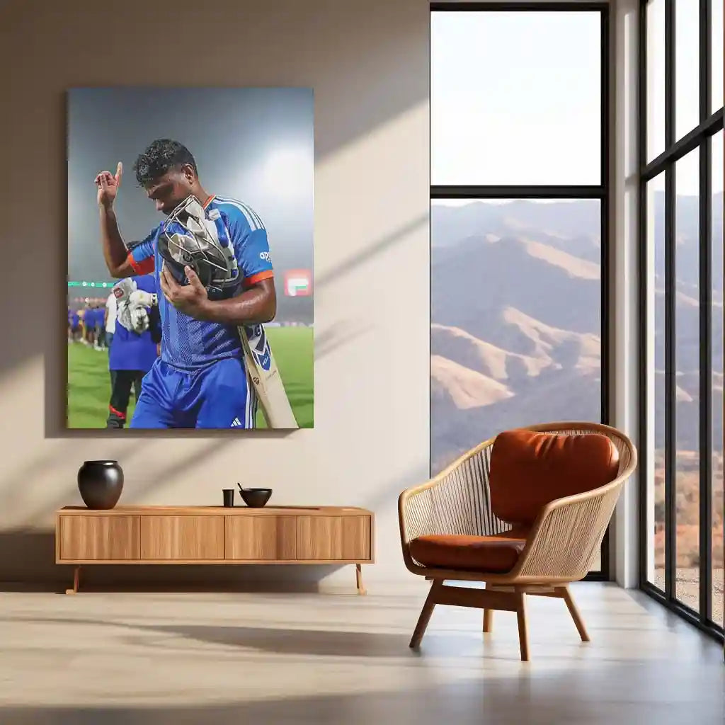 Cricket Metal Poster | Sanju Samson | ICC Men's T20 World Cup, 2026 | Indian Cricket Star Metal Frame | Cricket Wall Art - TURTLEWINGS 