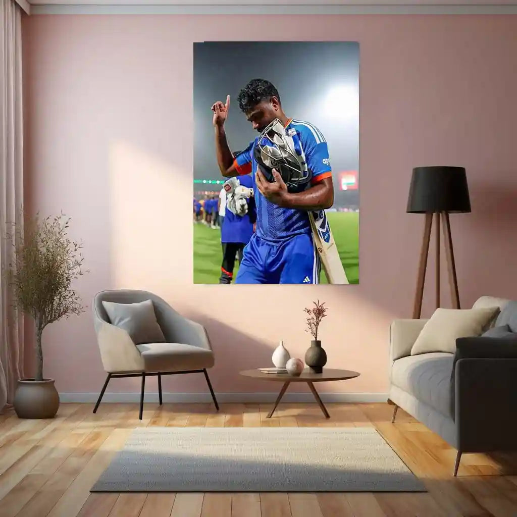 Cricket Metal Poster | Sanju Samson | ICC Men's T20 World Cup, 2026 | Indian Cricket Star Metal Frame | Cricket Wall Art - TURTLEWINGS 