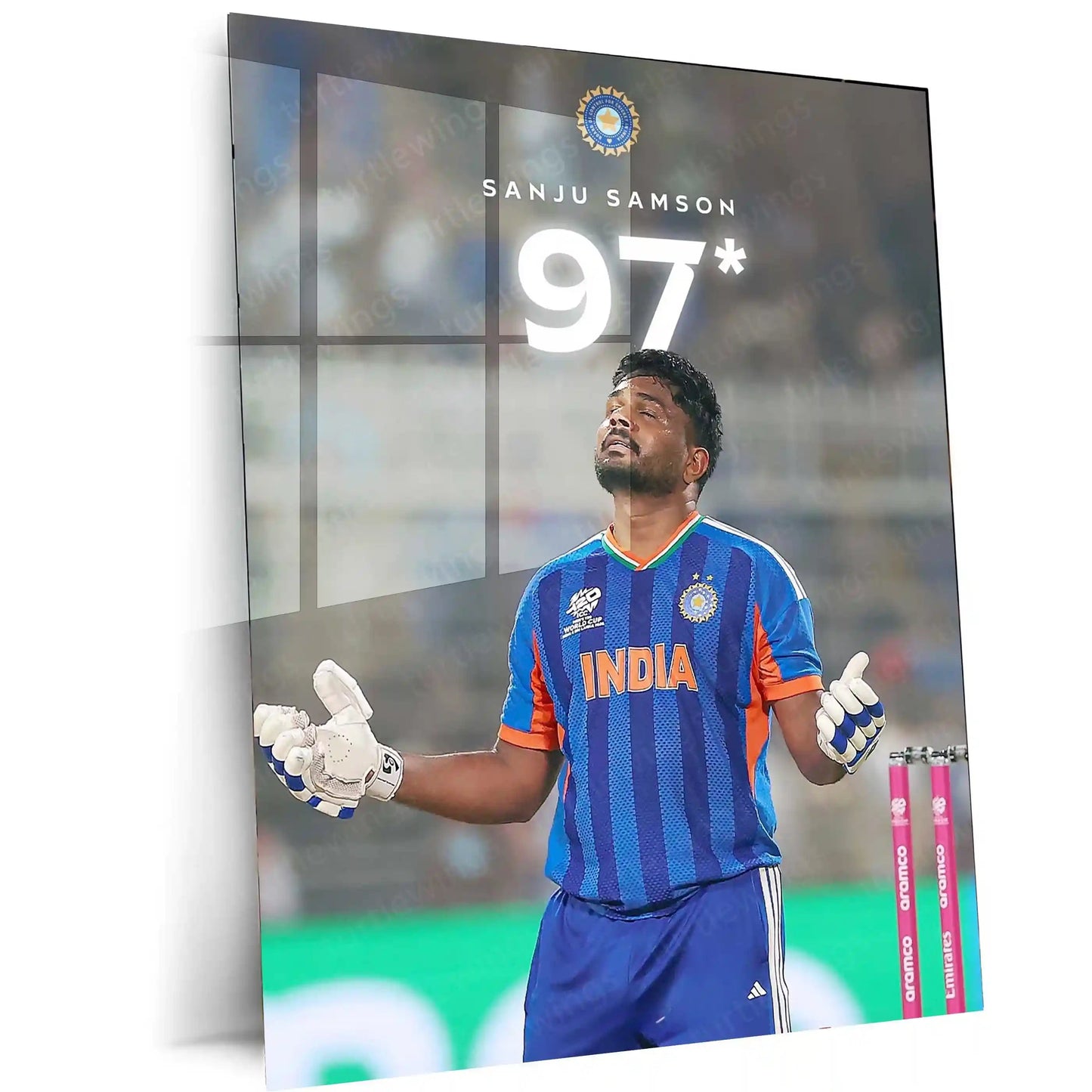 Cricket Metal Poster | Sanju Samson | ICC Men's T20 World Cup, 2026 | Indian Cricket Star Metal Frame | Cricket Wall Art 04 - TURTLEWINGS 