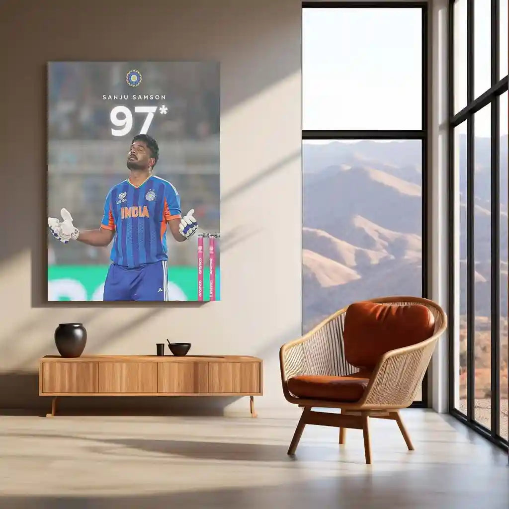 Cricket Metal Poster | Sanju Samson | ICC Men's T20 World Cup, 2026 | Indian Cricket Star Metal Frame | Cricket Wall Art 04 - TURTLEWINGS 