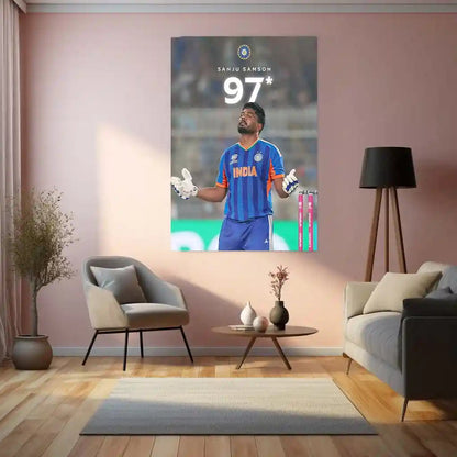 Cricket Metal Poster | Sanju Samson | ICC Men's T20 World Cup, 2026 | Indian Cricket Star Metal Frame | Cricket Wall Art 04 - TURTLEWINGS 