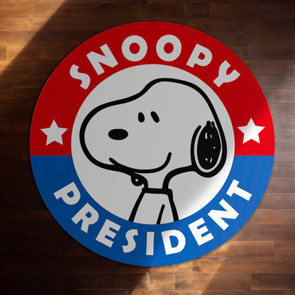 Snoopy President Round Flat Rug | Cute Snoopy Cartoon Floor Mat | Anti-Slip 3 mm Absorbent Circle Flat Rug for Bedroom, Gaming Room & Kids Room Decor