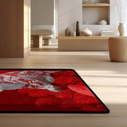 Red Snow Monkey Area Flat Rug | Japanese Macaque Artistic Floor Mat | Premium Wildlife Design Flat Rug for Living Room, Bedroom, Office & Modern Home Decor
