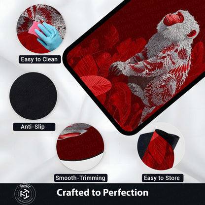 Red Snow Monkey Area Flat Rug | Japanese Macaque Artistic Floor Mat | Premium Wildlife Design Flat Rug for Living Room, Bedroom, Office & Modern Home Decor