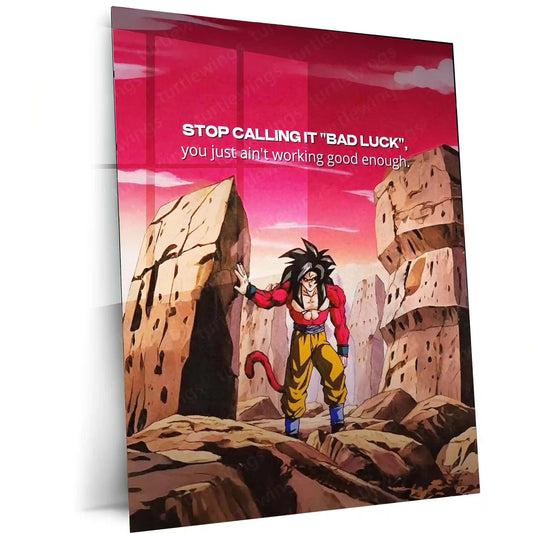 Quote Metal Poster | Son Goku – “Stop Calling It Bad Luck” Quote Metal Frame Wall Art - TURTLEWINGS