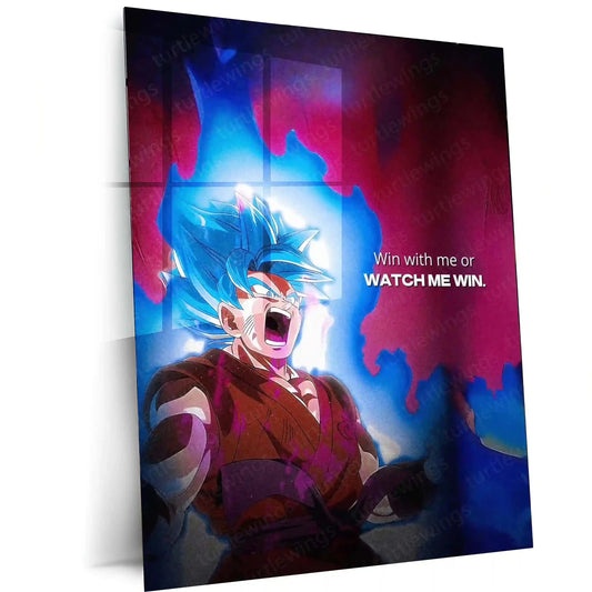 Quote Metal Poster | Son Goku – “Win With Me or Watch Me Win” Quote Metal Frame Wall Art - TURTLEWINGS
