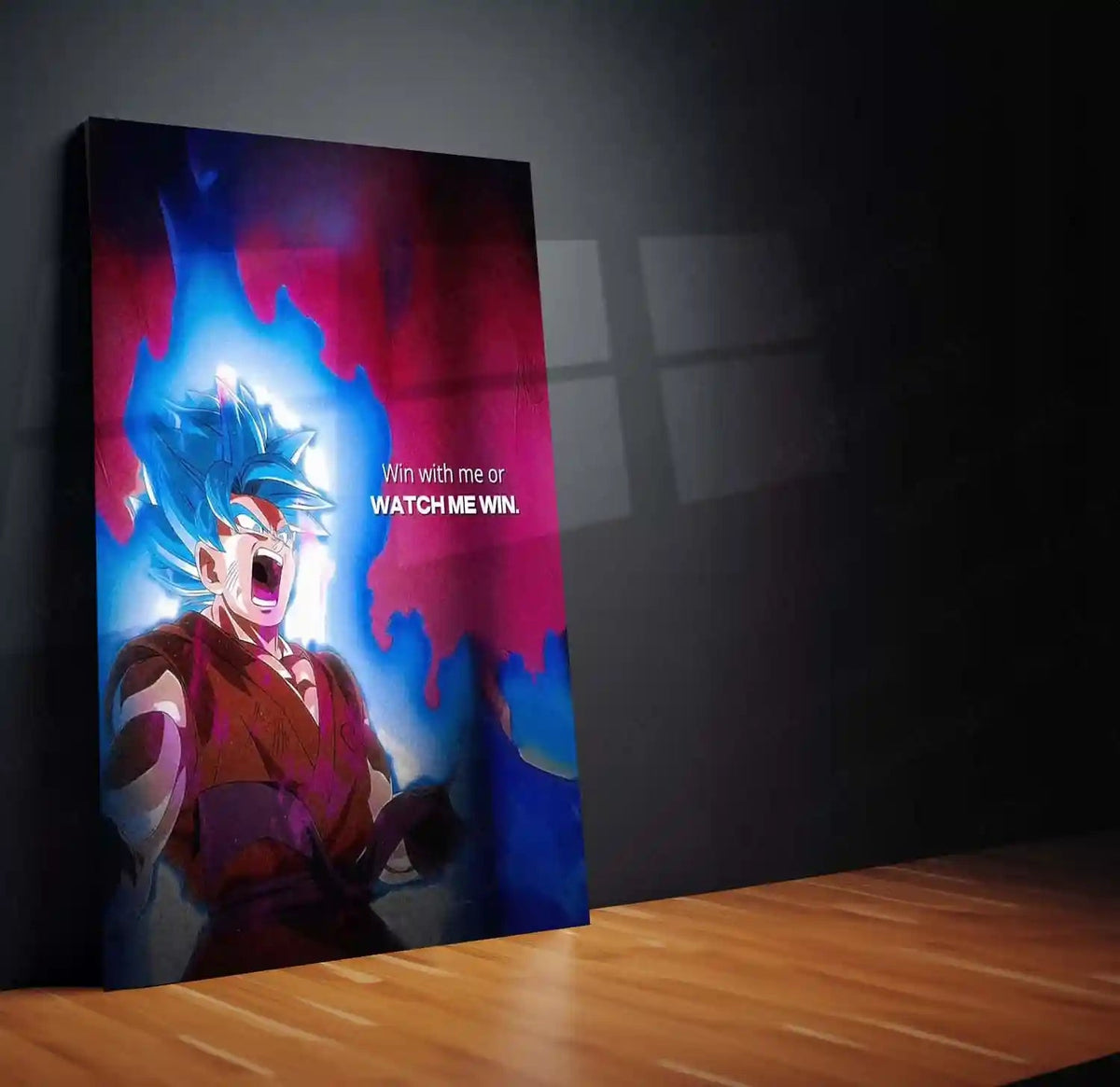 Quote Metal Poster | Son Goku – “Win With Me or Watch Me Win” Quote Metal Frame Wall Art - TURTLEWINGS